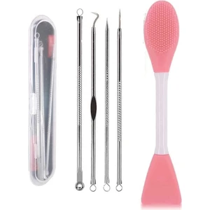 Maske Sürme ve Siyah Nokta Temizleyici Peeling Fırçası + 4'lü Komedon Seti