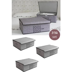 3 Adet Keçe Kapaklı Baza Hurcu, Çok Amaçlı Düzenleyici Organizer 50X40X19 cm Gri