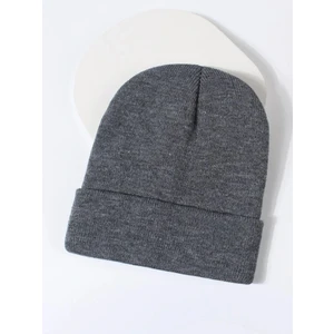 Gri Unisex Katlamalı Triko Düz Bere