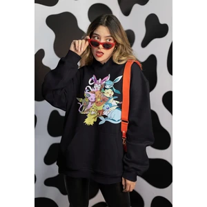 Fuddy Moda Eevee Pokemon Baskılı Kapüşonlu Sweatshirt, Unisex Oversize Pokemon Baskılı Hoodie