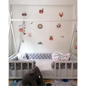 Düğüm Yastık 500  cm 4 Örgü Beşik Koruyucu( 90 x 190 Yataklara Uyumlu- Kapısı Açık ) ( Görseldeki AÇIK GRİ renktir. )