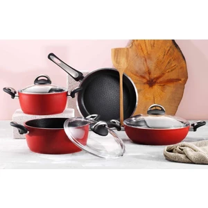Paris Kırmızı 7 Parça Granit Tencere Seti