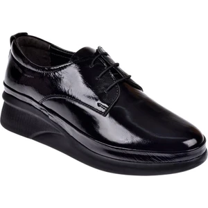 Hakiki Deri Dolgu Taban Kadın Ayakkabı BEE-918   Siyah Rugan