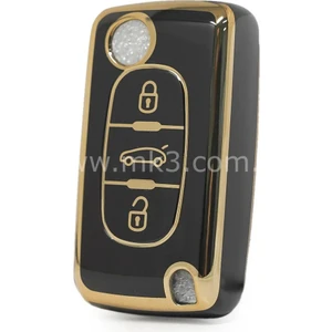 Barkas Elektronik Peugeot 207 307 308 406 407 5008 607 Partner Sustalı Nano Anahtar Kılıfı 3 Buton Siyah
