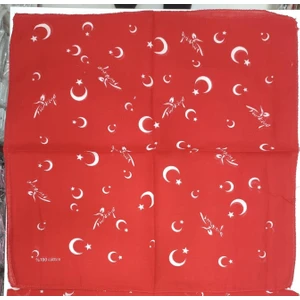 Herşey Nota Türk Bayrağı Ay Yıldız Desenli Kırmızı Renk Çok Amaçlı Bandana Fular %100 Cotton