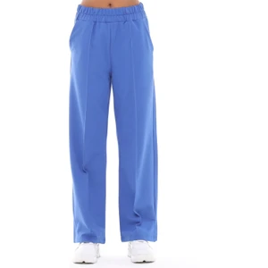 Fancy Kadın Yırtmaç Detaylı Bol Paça Basic Oversize Pantolon Mavi