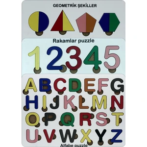 212 Toyzz Ahşap Puzzle 3'ü 1 Arada Alfabe-Geometri-Sayılar Sök-Tak