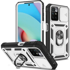 4U Sky Xiaomi Için Redmi 10 4g (2021)/REDMI 10 2022 4g/redmi Not 11 4g (Mediatek) Kamera Lens Koruyucu Kasa Pc+Tpu Kickstand Kapak Kart Yuvası-Beyaz/siyah ile (Yurt Dışından)