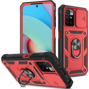 4U Sky Xiaomi Için Redmi 10 4g (2021)/REDMI 10 2022 4g/redmi Not 11 4g (Mediatek) Kamera Lens Koruyucusu Kasa Pc+Tpu Kickstand Kapağı Kart Yuvası-Kırmızı/siyah (Yurt Dışından)