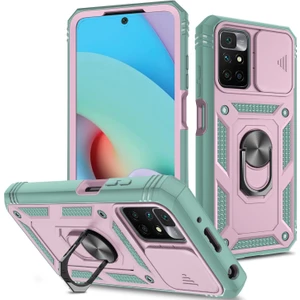 4U Sky Xiaomi Için Redmi 10 4g (2021)/REDMI 10 2022 4g/redmi Not 11 4g (Mediatek) Kamera Lens Koruyucu Kasa Pc+Tpu Kickstand Kapak Kart Yuvası-Pembe/yeşil (Yurt Dışından)
