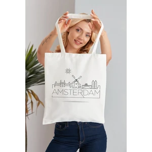 Elimin Ucunda Amsterdam Model Baskılı Günlük Kullanım Özel Baskı Bez Omuz Çantası Hediyelik Tote Bag
