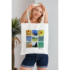 Elimin Ucunda Vang Gogh Art Model Baskılı Günlük Kullanım Özel Baskı Bez Omuz Çantası Hediyelik Tote Bag