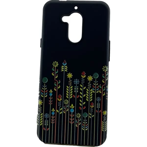 General Mobile Gm 8 Kılıf Uzun Çiçek Desenli Siyah Kapak Korumalı Kılıf