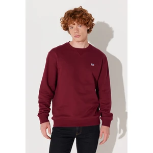 Regular Fit Normal Kesim %100 Pamuk Bisiklet Yaka İçi Polarlı Bordo Sweatshirt