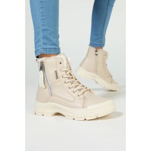 (Compax) İçi Kürklü Fermuarlı Termo Kaymaz Taban Kadın Bot Bej