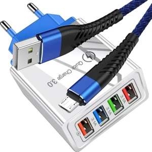 A6 Çoklu Şarj Adaptörü 4 Port + J13 Micro USB Şarj Kablosu -1mt