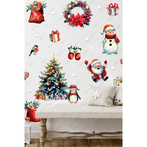 Eğlenceli Kardan Adam Penguen ve Yeniyıl Ağacı Kış Konseptli Yılbaşı Süsü Sticker Seti