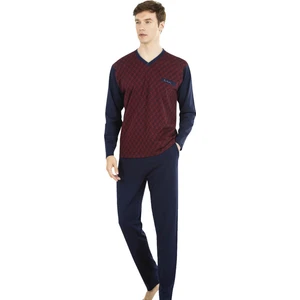Pierre Cardin %100 Pamuk V Yaka Erkek Pijama Takım, Jakarlı, Uzunkollu, Kutulu