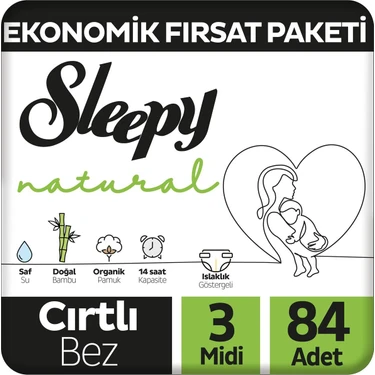 Sleepy Natural Ekonomik Fırsat Paketi Bebek Bezi 3 Numara Midi 84