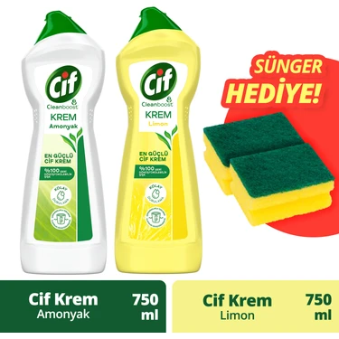 Cif Krem Amonyak + Limon + 2’li Sünger 2x750