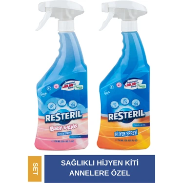 Resteril Hijyen Spreyi 750ml, Baby&Kids 750ml Mutfak Banyo Mama Sandalyesi Temizleyici