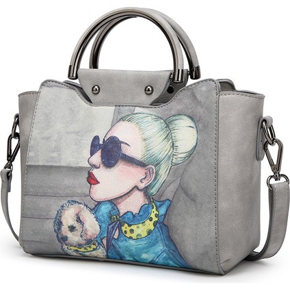 Bayan Avatar Baskılı Dentaj Kore Trend Tek Omuz Çapraz Omuz Çantası Basit Moda El Çantası (Yurt Dışından)