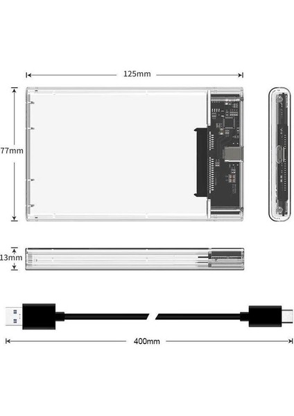 2.5 Sata Type C USB 3.1 USB 3.0 Şeffaf Harici SSD HDD Hard Disk Kutusu