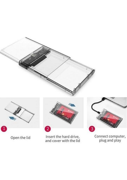 2.5 Sata Type C USB 3.1 USB 3.0 Şeffaf Harici SSD HDD Hard Disk Kutusu