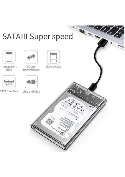 2.5 Sata Type C USB 3.1 USB 3.0 Şeffaf Harici SSD HDD Hard Disk Kutusu