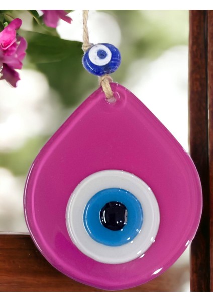 Orta Boy Pembe Damla Desen Nazar Boncuklu Duvar Dekoru Cam Duvar Süsü