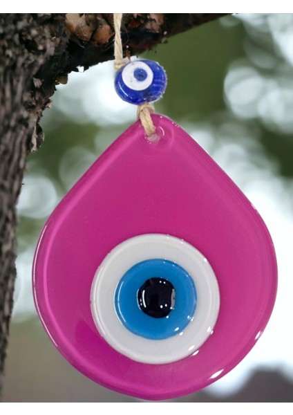 Orta Boy Pembe Damla Desen Nazar Boncuklu Duvar Dekoru Cam Duvar Süsü