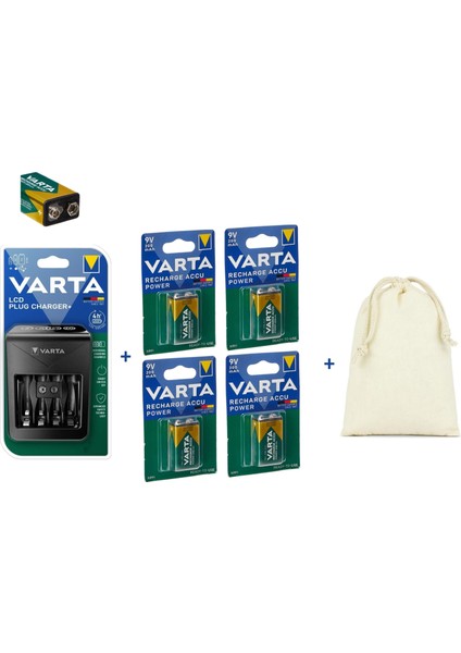 LCD Plug+ Plus Şarj Cihazı + 4 Adet 200MAH 9V Şarjlı Pil +Saklama Kılıfı