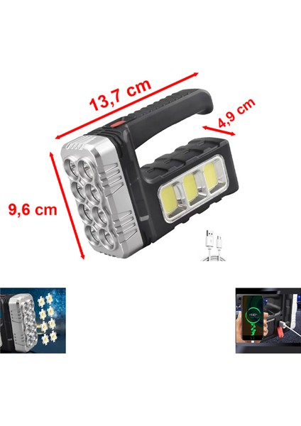 Telefon Şarj Edebilir Güneş Solar Panelli Şarjlı LED Li 3 Mod Aydınlatma Fener LED Lamba (13,7 cm x 4,9 cm x 9,6 Cm)