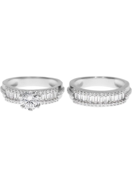 Kadın Çift Baget Detay Gümüş Yüzük