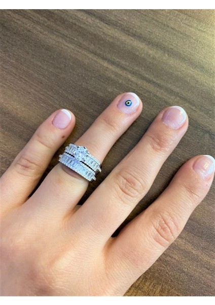 Kadın Çift Baget Detay Gümüş Yüzük modelleri