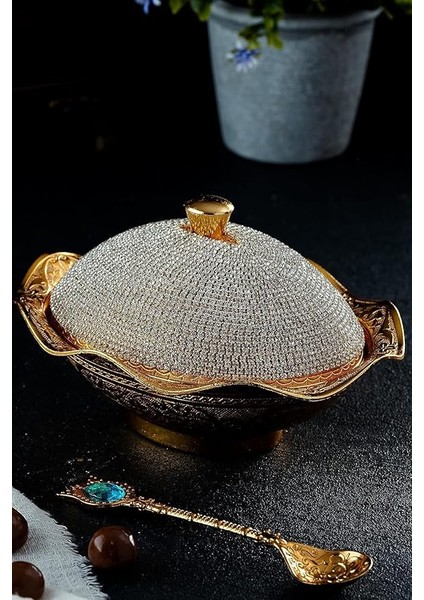 Swarovski Tipi Kristal Kaplamalı Işlemeli Büyük Şekerlik/lokumluk.