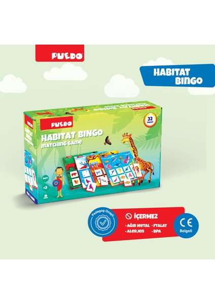 Habitat Bingo / Eğitici ve Eğlenceli Oyuncak / Hayvanları Öğreten Eşleştirme Oyunu / 32 Parça