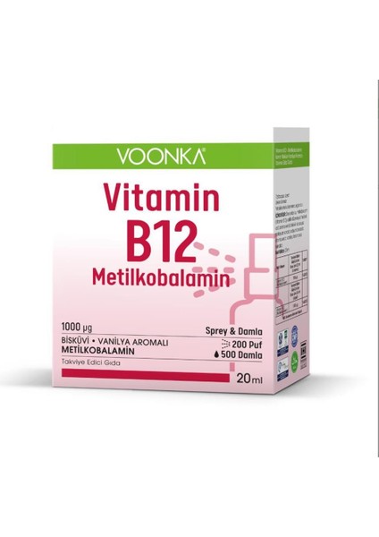 B12 Metilkobalamın Sprey & Damla 20 ml