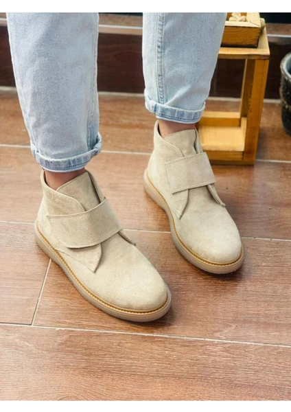 Yula Fashion Shoes Kadın Bej Süet Haşpapi Cırtlı Bot