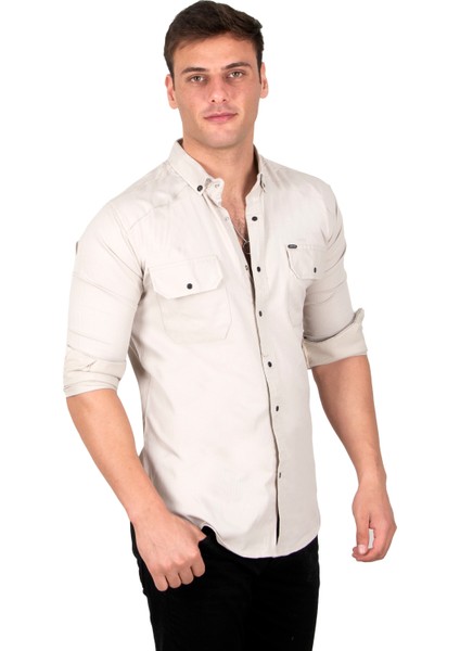 Likralı Ince Fitilli Çıtçıtlı Çift Cepli Kot Gömlek 2300421 fırsatları