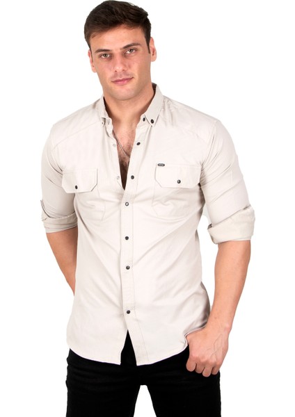 Likralı Ince Fitilli Çıtçıtlı Çift Cepli Kot Gömlek 2300421 indirimleri