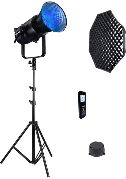 Gd x E x C-180RGB-II Rgb LED Video Işığı Full Set Gridli 95 cm Octagon + 260 cm Kalın Işık Ayağı