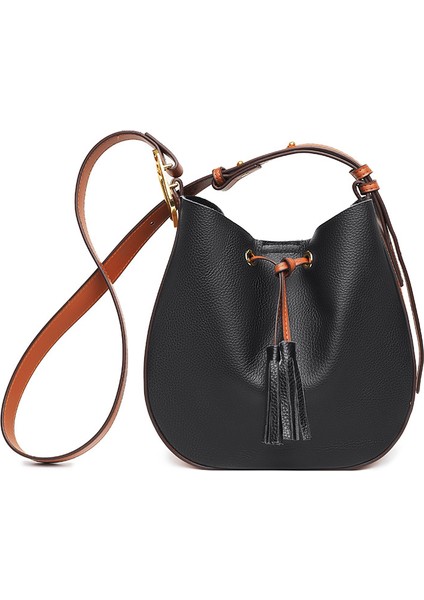 Deri Çanta Kadın Çanta 2023 Yeni Yeni Basit Moda Çarpma Renk Büyük Kapasiteli Tek Omuz Crossbody Çanta Yumuşak Deri Kova Çanta Gelgit (Yurt Dışından)