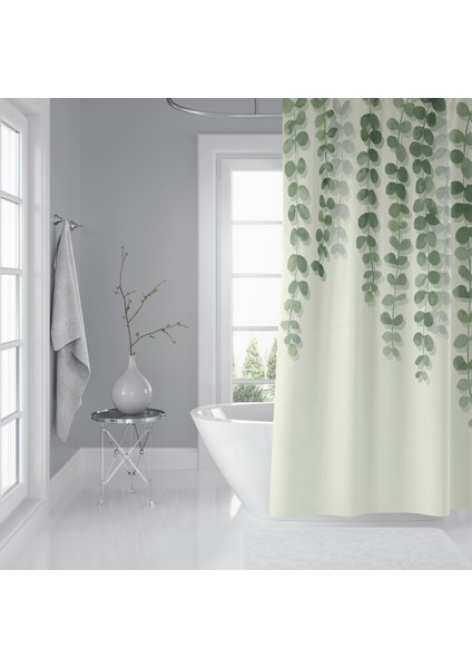 Banyo Duş Perdesi Sarmaşık Desen Yeşil Dijital Baskılı Banyo Perdesi, Tek Kanat C HALKA-180X200 cm