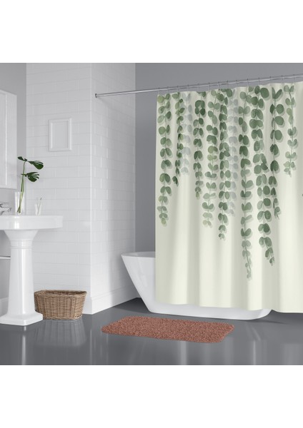 Banyo Duş Perdesi Sarmaşık Desen Yeşil Dijital Baskılı Banyo Perdesi, Tek Kanat C HALKA-180X200 cm