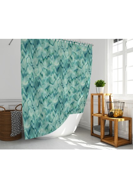 Banyo Duş Perdesi Mermer Desen Yeşil Dijital Baskılı Banyo Perdesi, Tek Kanat C HALKALI-180X200 cm