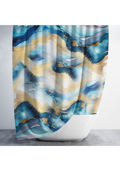 Banyo Duş Perdesi Mermer Desen Renkli Dijital Baskılı Banyo Perdesi, Tek Kanat C HALKALI-180X200 cm fırsatları