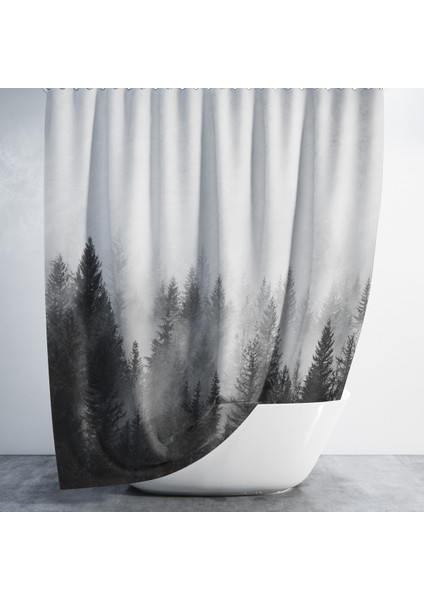 Banyo Duş Perdesi Sisli Orman Desen Dijital Baskılı Banyo Perdesi, Tek Kanat C HALKALI-180X200 cm fiyatları