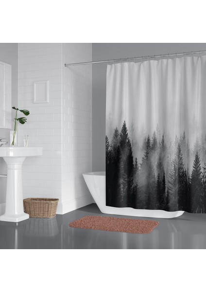 Banyo Duş Perdesi Sisli Orman Desen Dijital Baskılı Banyo Perdesi, Tek Kanat C HALKALI-180X200 cm fırsatları