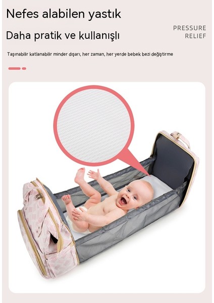 Yeni Katlanır Yatak Anne Bebek Çanta Çok Fonksiyonlu USB Şarj Taşınabilir Bebek Karyolası Anne Çanta Güneşlik Renk Yatak Çantası (Yurt Dışından) modelleri